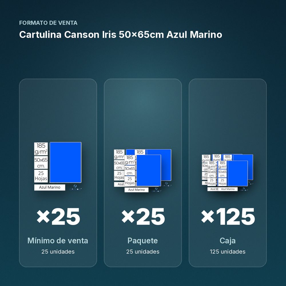 CARTULINA CANSON IRIS 50×65CM AZUL MARINO - formato de venta: paquete de 25, caja de 125