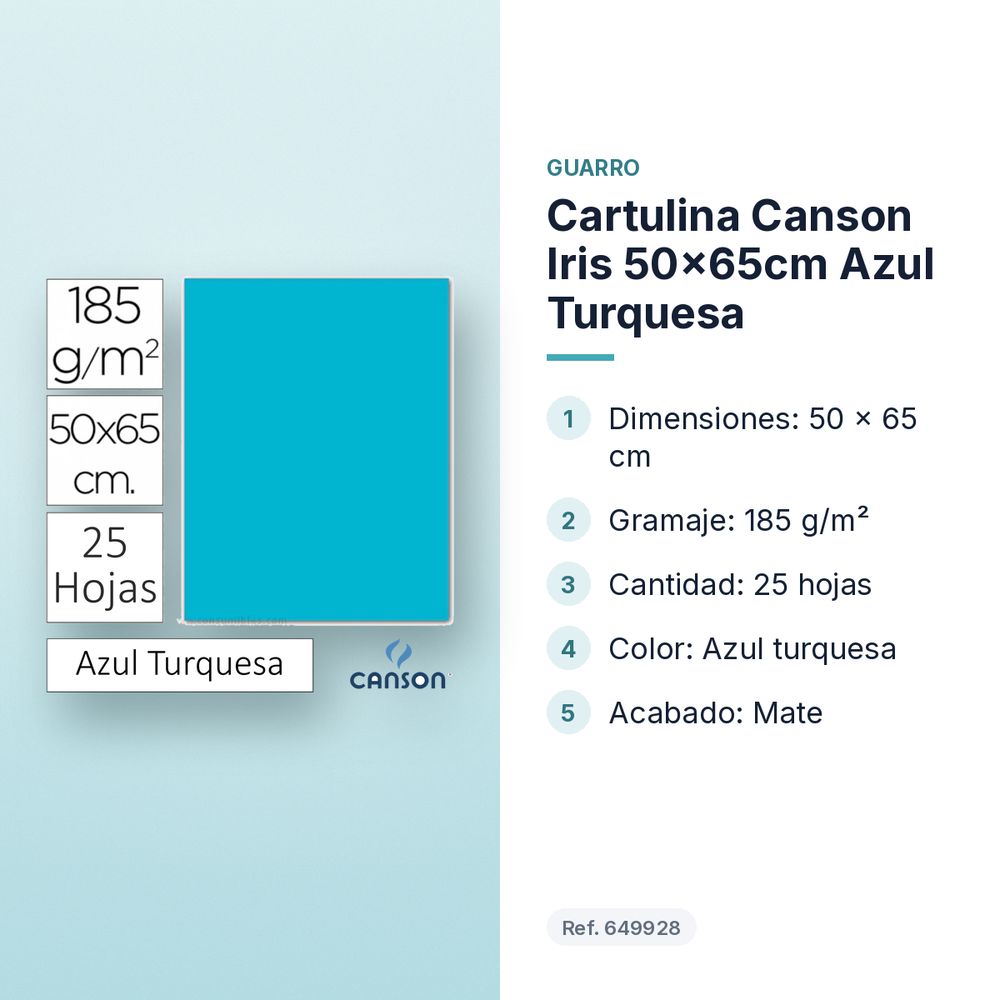 CARTULINA CANSON IRIS 50×65CM AZUL TURQUESA - características principales