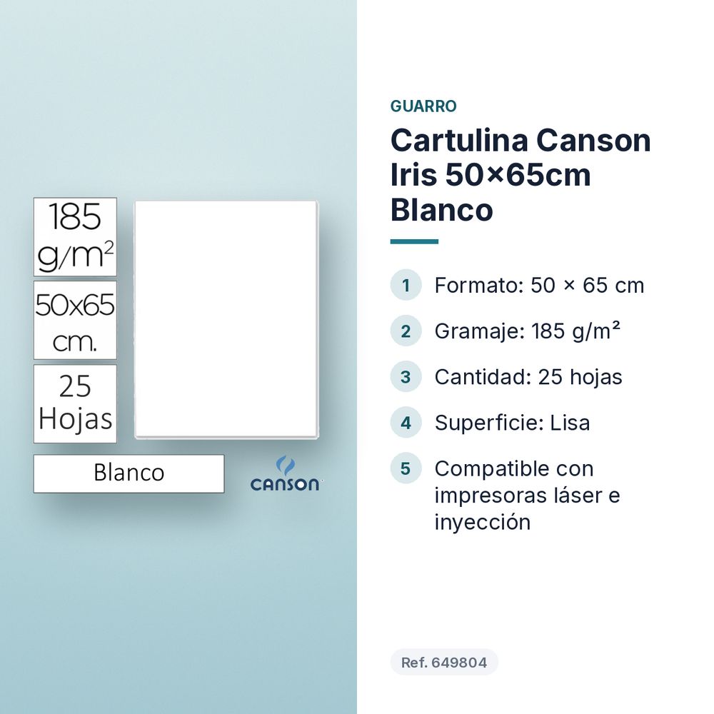 CARTULINA CANSON IRIS 50×65CM BLANCO - características principales