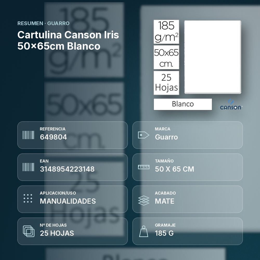 CARTULINA CANSON IRIS 50×65CM BLANCO - resumen de atributos