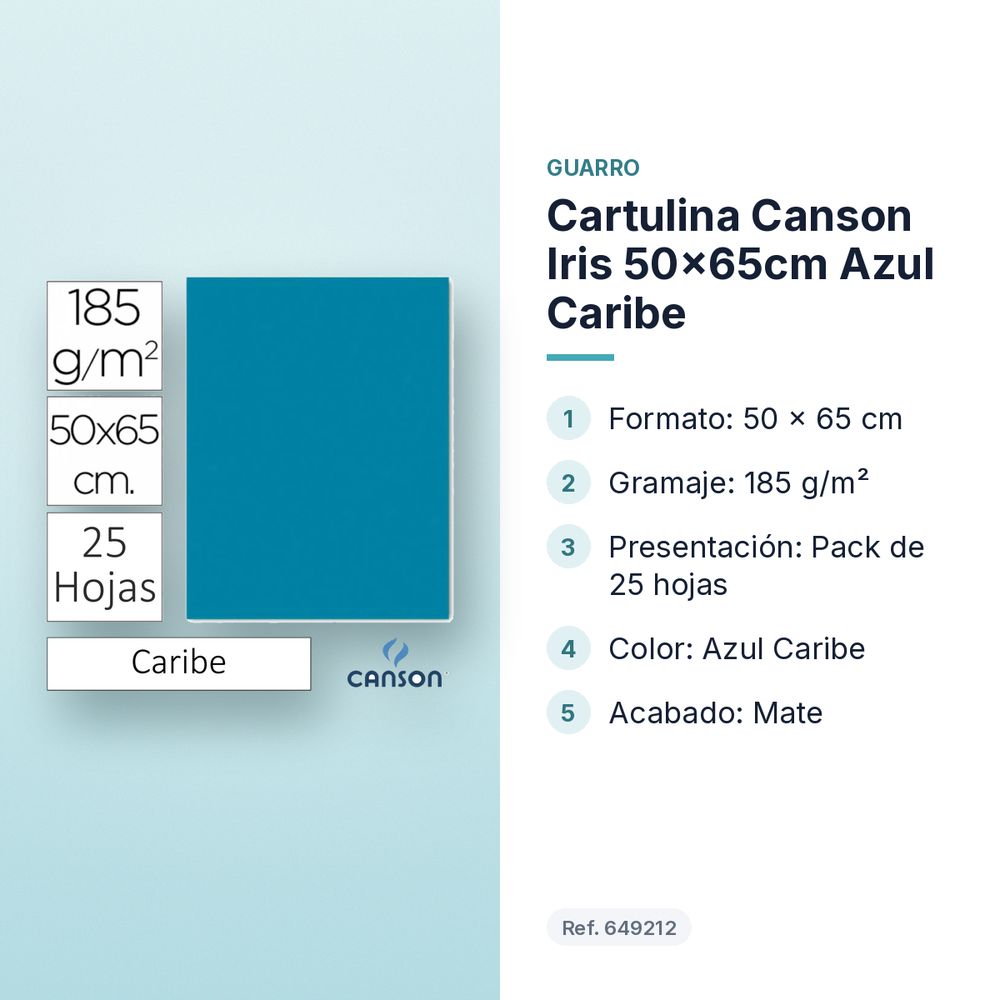 CARTULINA CANSON IRIS 50×65CM AZUL CARIBE  - características principales