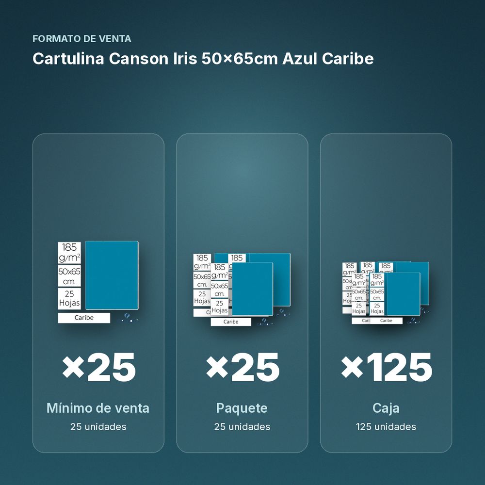 CARTULINA CANSON IRIS 50×65CM AZUL CARIBE  - formato de venta: paquete de 25, caja de 125