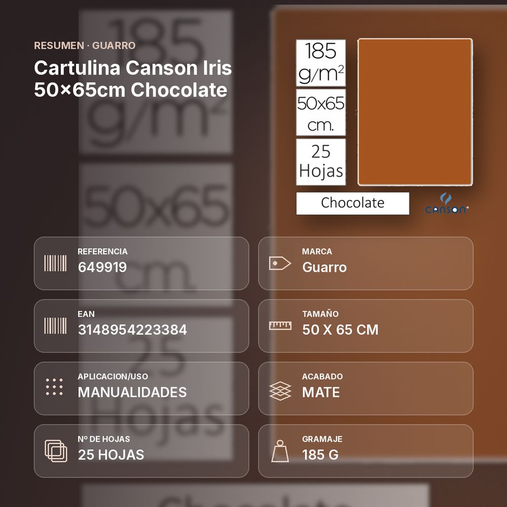CARTULINA CANSON IRIS 50×65CM CHOCOLATE - resumen de atributos
