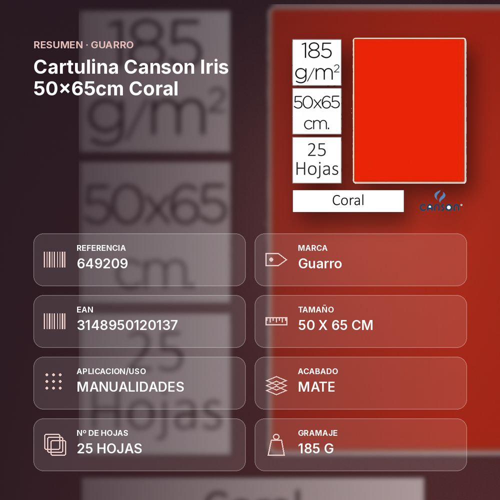 CARTULINA CANSON IRIS 50×65CM CORAL - resumen de atributos