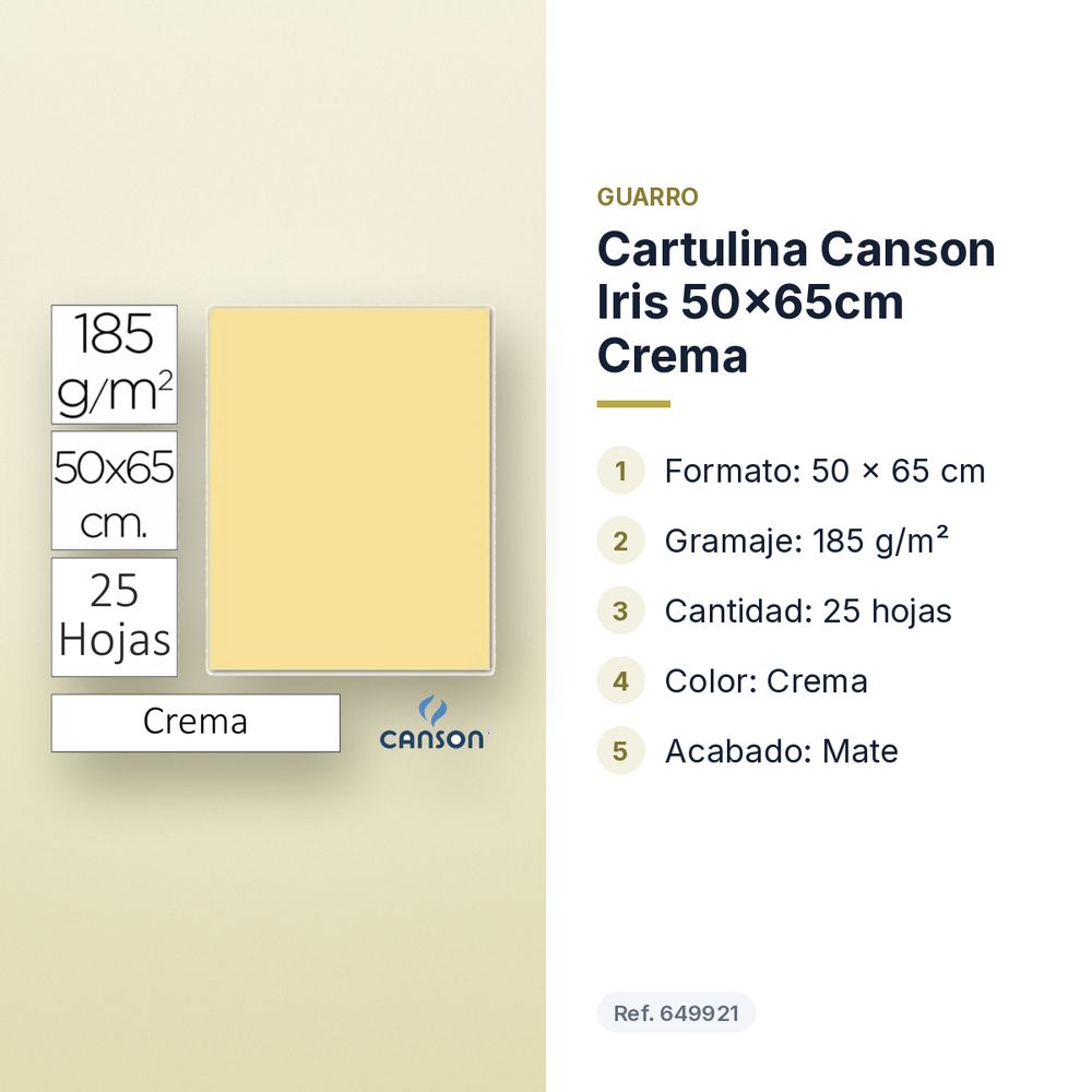 CARTULINA CANSON IRIS 50×65CM CREMA - características principales