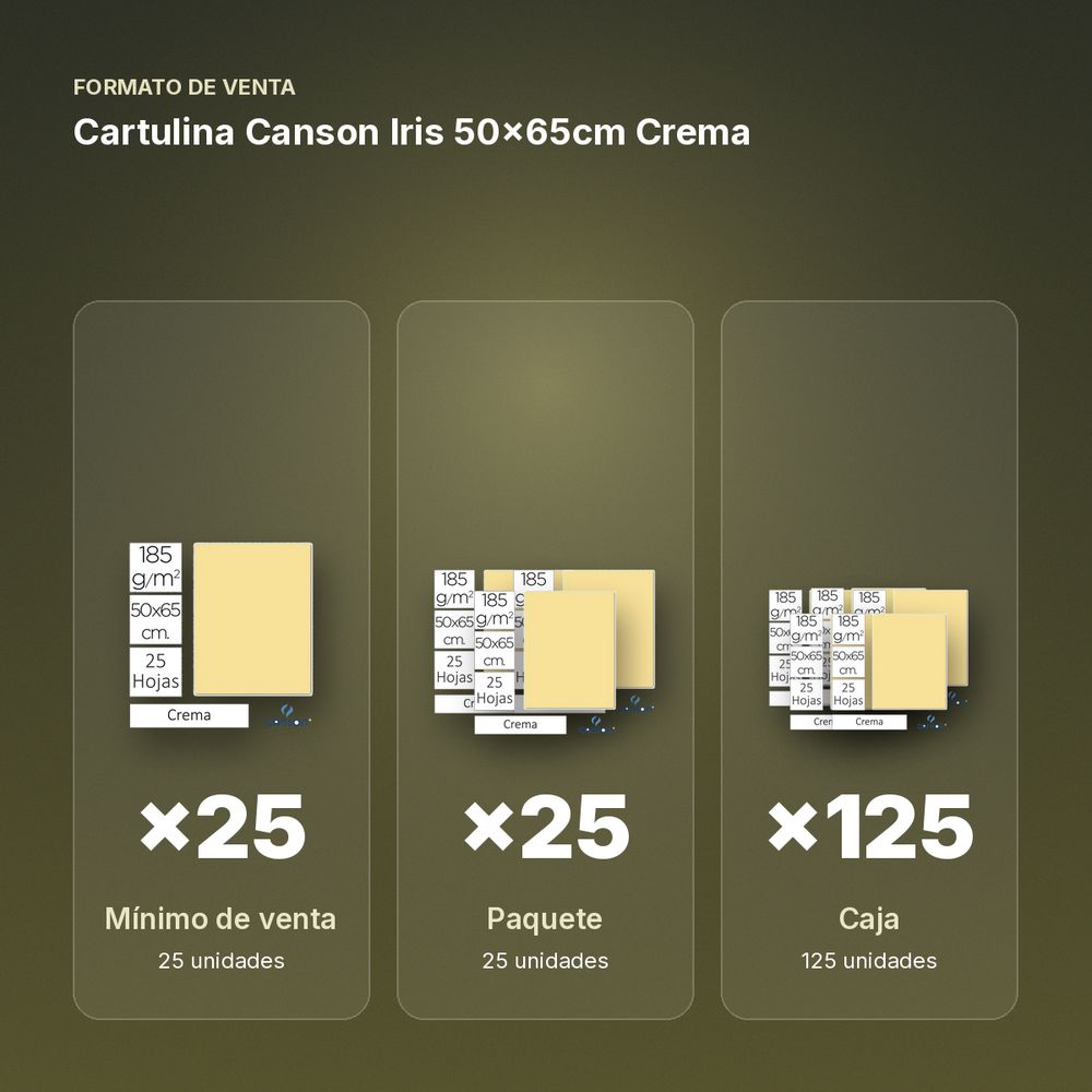 CARTULINA CANSON IRIS 50×65CM CREMA - formato de venta: paquete de 25, caja de 125