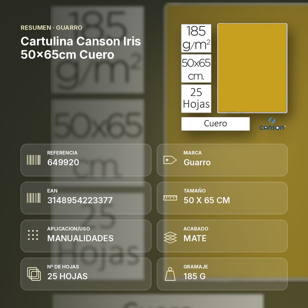 CARTULINA CANSON IRIS 50×65CM CUERO - resumen de atributos