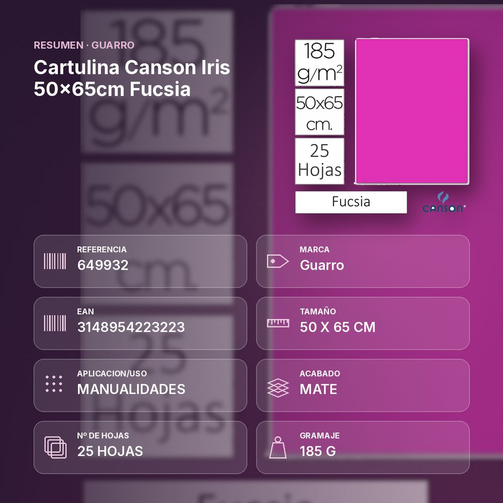 CARTULINA CANSON IRIS 50×65CM FUCSIA - resumen de atributos