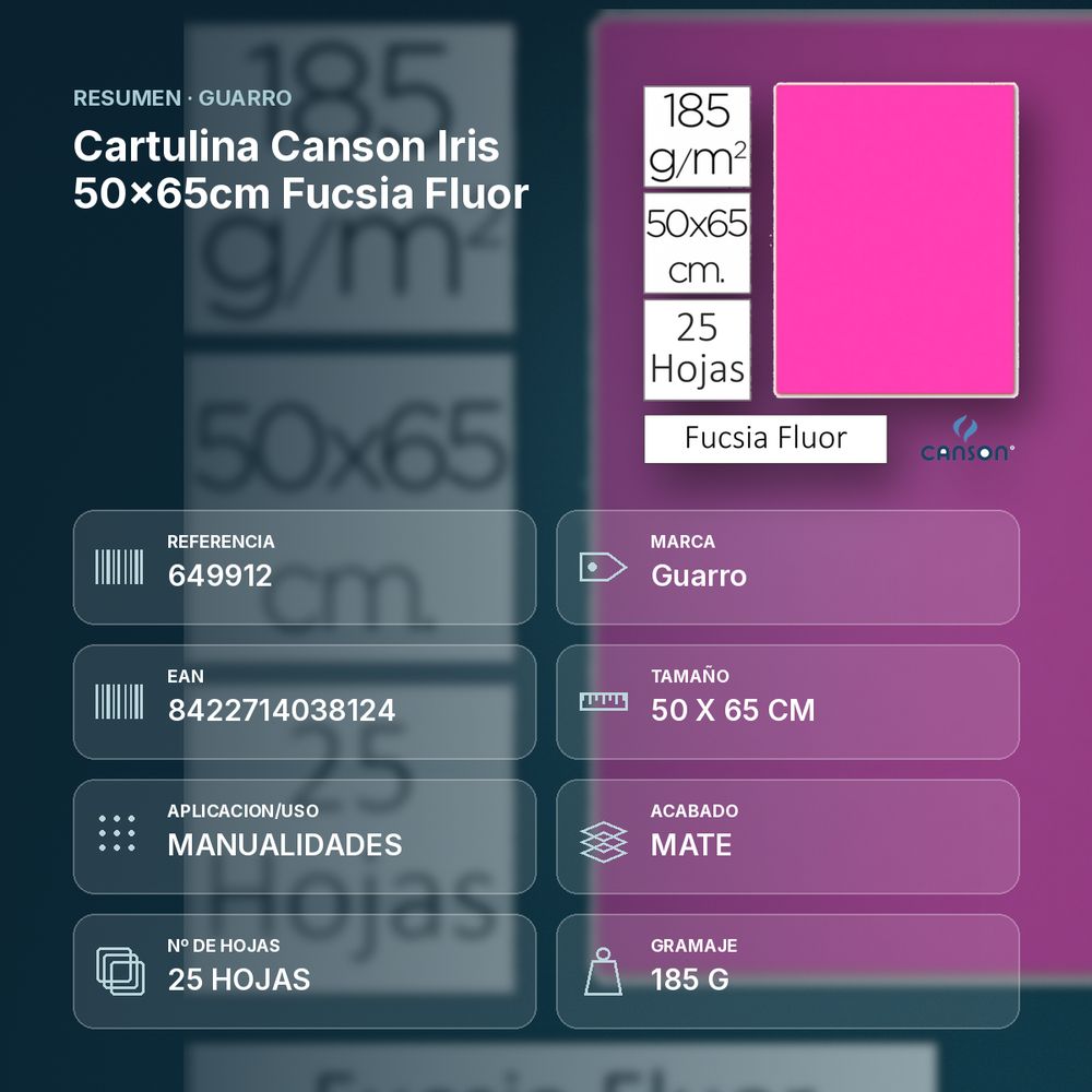 CARTULINA CANSON IRIS 50×65CM FUCSIA FLUOR - resumen de atributos