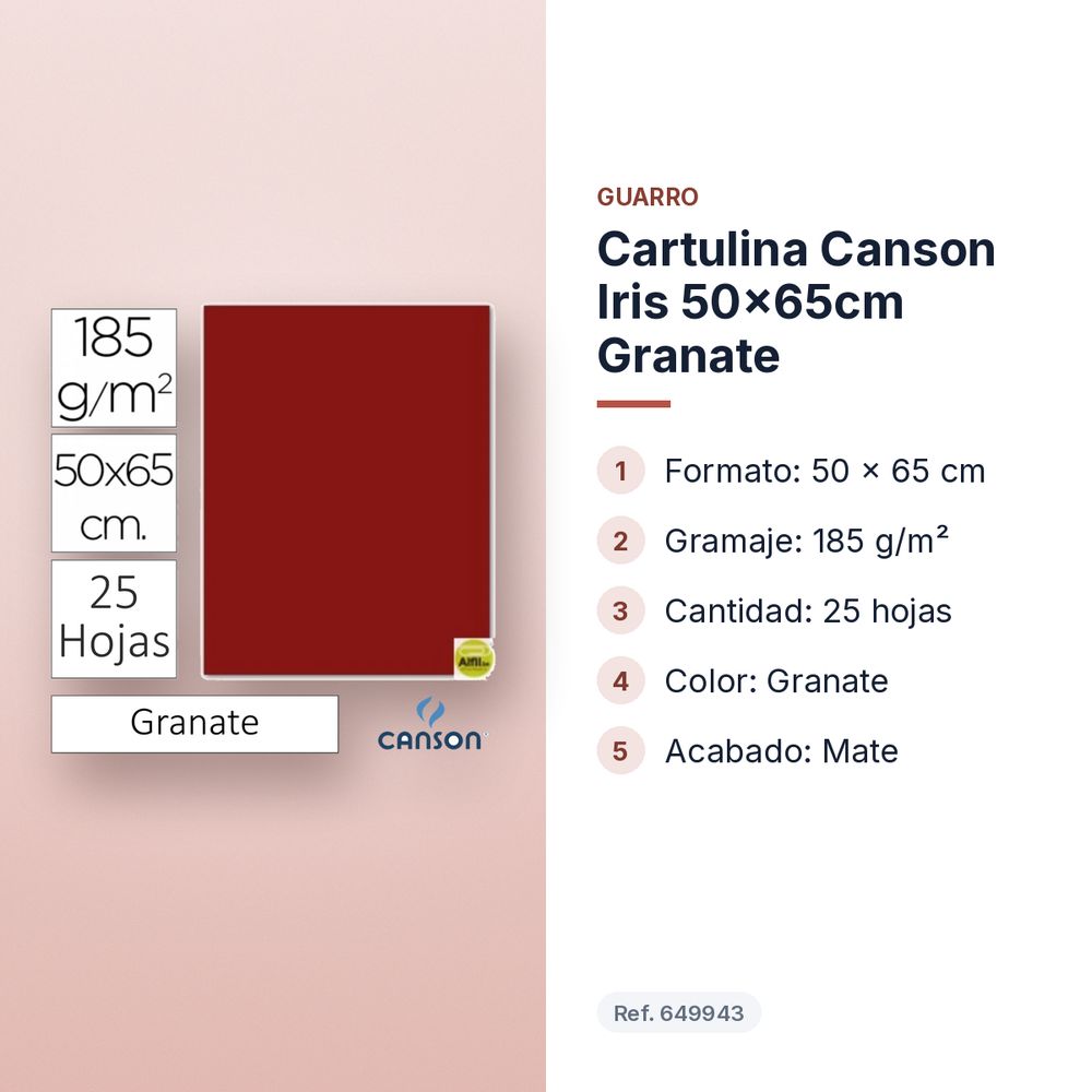 CARTULINA CANSON IRIS 50×65CM GRANATE - características principales