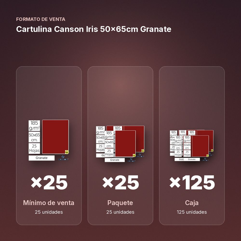 CARTULINA CANSON IRIS 50×65CM GRANATE - formato de venta: paquete de 25, caja de 125