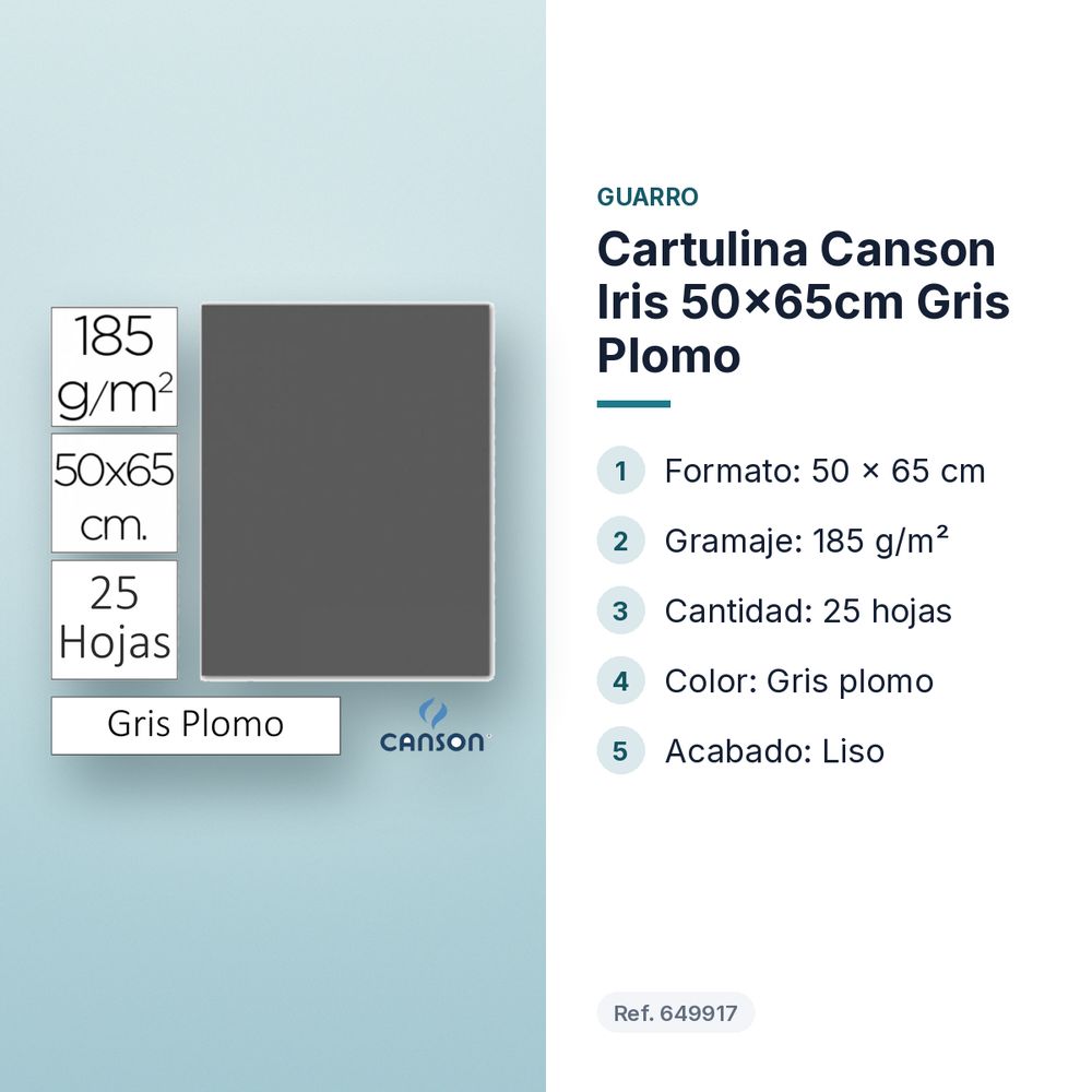CARTULINA CANSON IRIS 50×65CM GRIS PLOMO - características principales