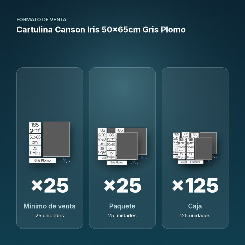 CARTULINA CANSON IRIS 50×65CM GRIS PLOMO - formato de venta: paquete de 25, caja de 125