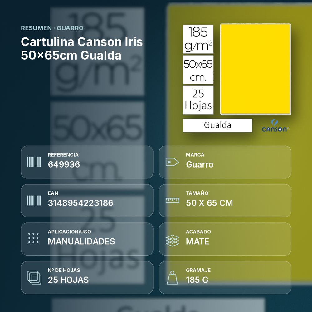 CARTULINA CANSON IRIS 50×65CM GUALDA - resumen de atributos