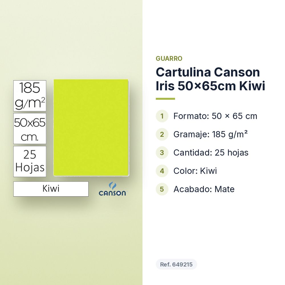 CARTULINA CANSON IRIS 50×65CM KIWI - características principales