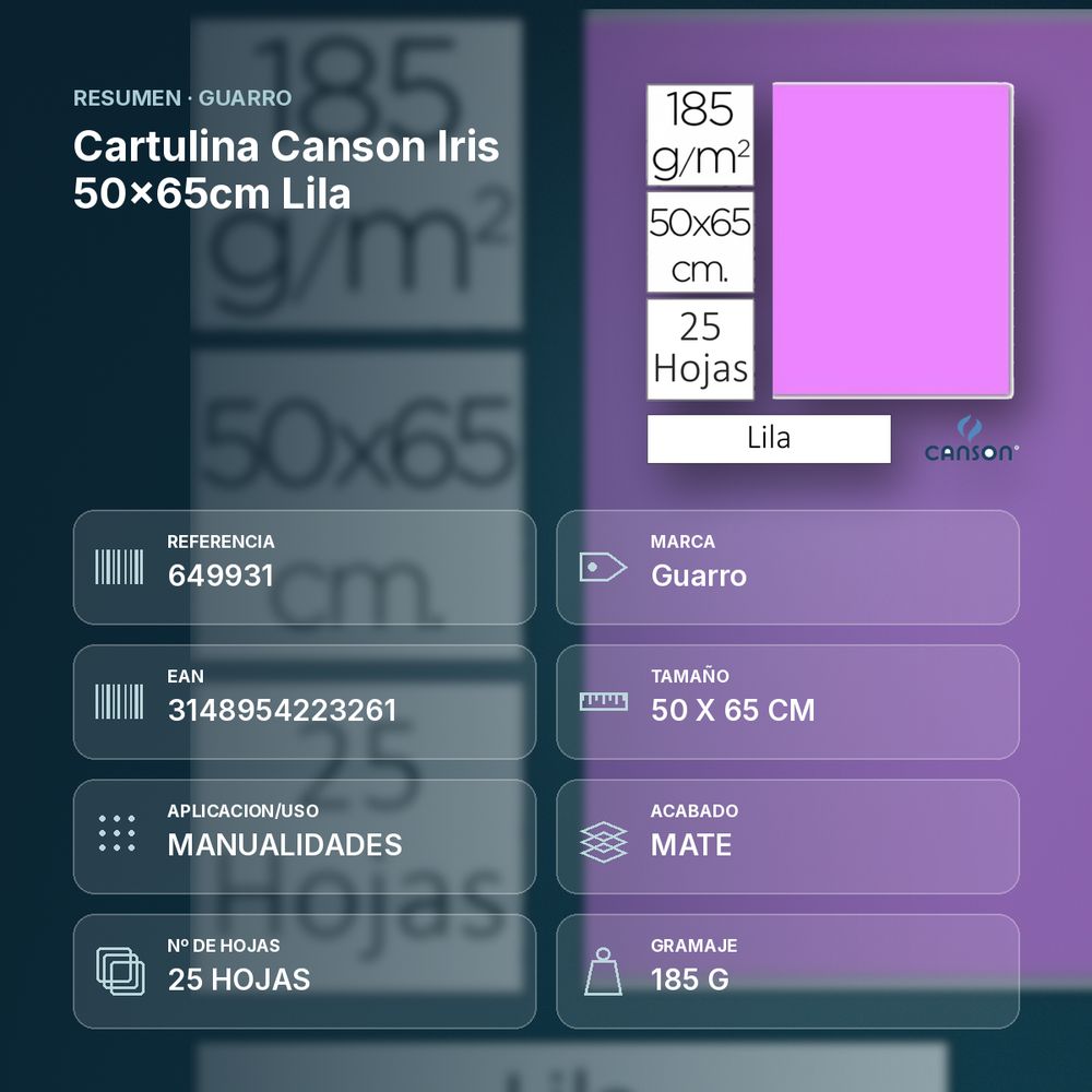 CARTULINA CANSON IRIS 50×65CM LILA - resumen de atributos