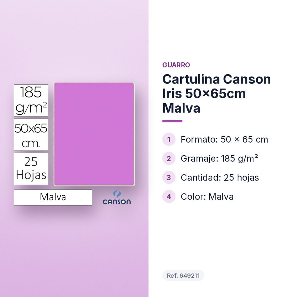 CARTULINA CANSON IRIS 50×65CM MALVA - características principales