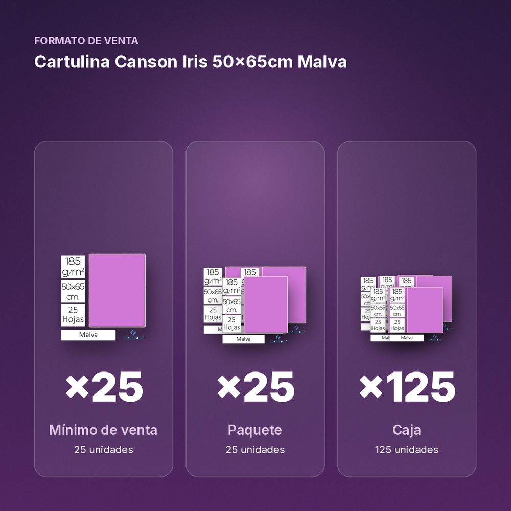 CARTULINA CANSON IRIS 50×65CM MALVA - formato de venta: paquete de 25, caja de 125