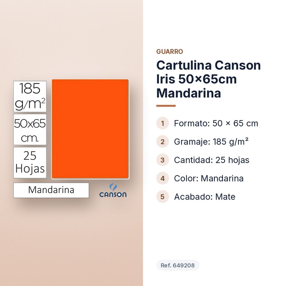 CARTULINA CANSON IRIS 50×65CM MANDARINA - características principales