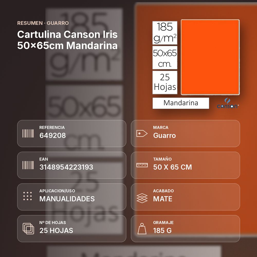 CARTULINA CANSON IRIS 50×65CM MANDARINA - resumen de atributos