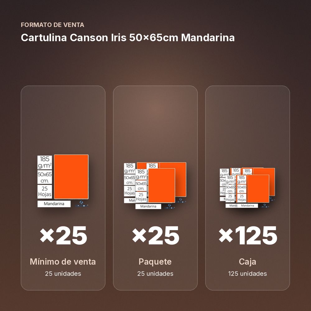 CARTULINA CANSON IRIS 50×65CM MANDARINA - formato de venta: paquete de 25, caja de 125