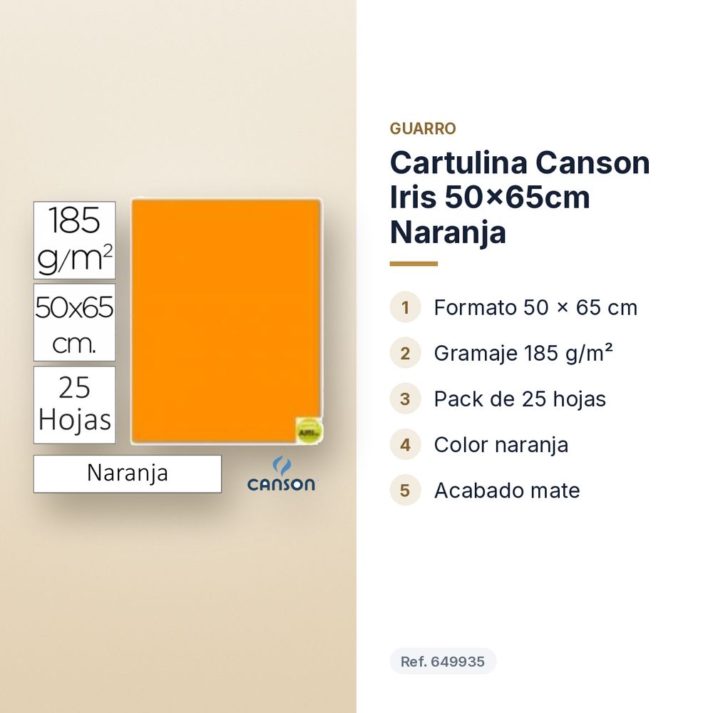 CARTULINA CANSON IRIS 50×65CM NARANJA - características principales