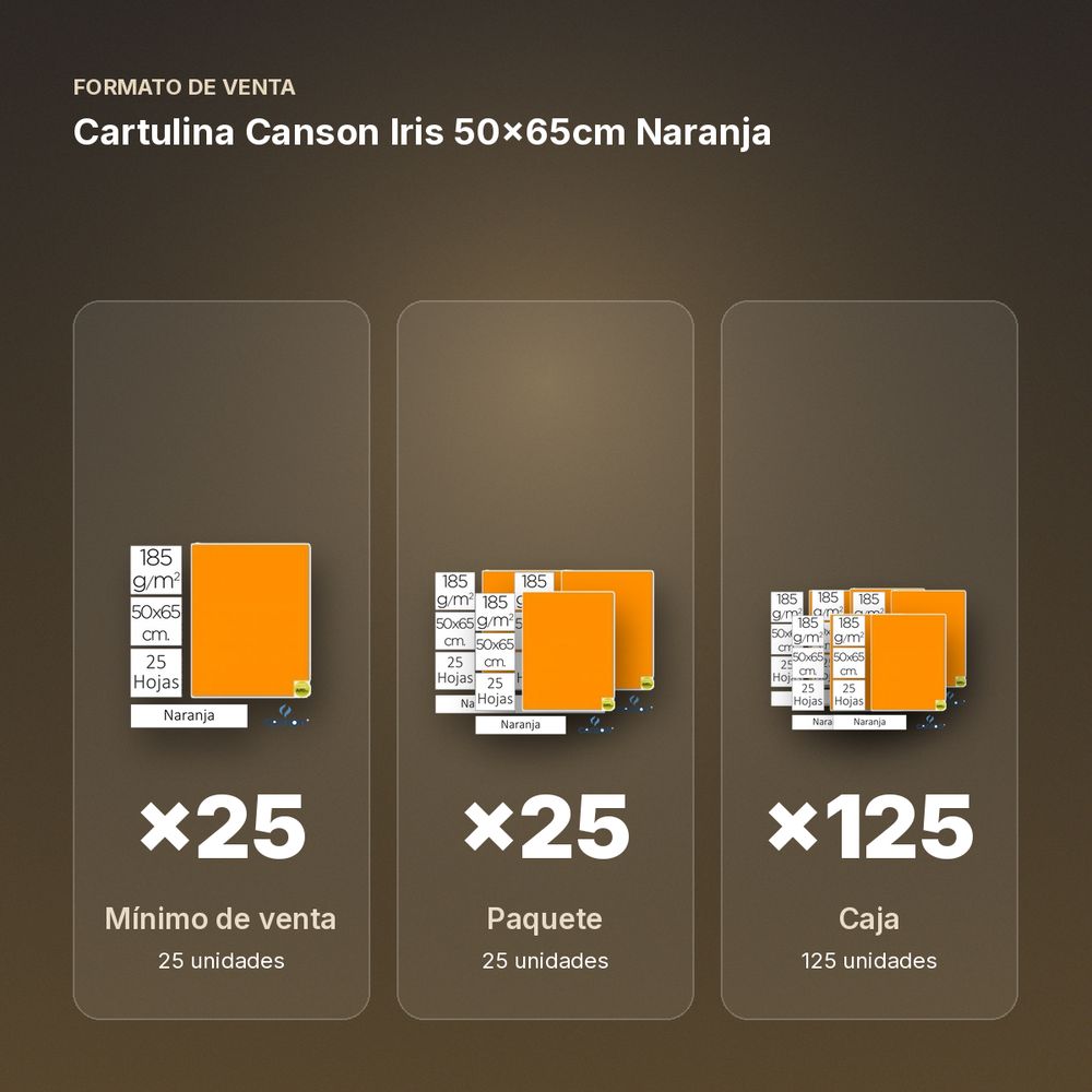 CARTULINA CANSON IRIS 50×65CM NARANJA - formato de venta: paquete de 25, caja de 125