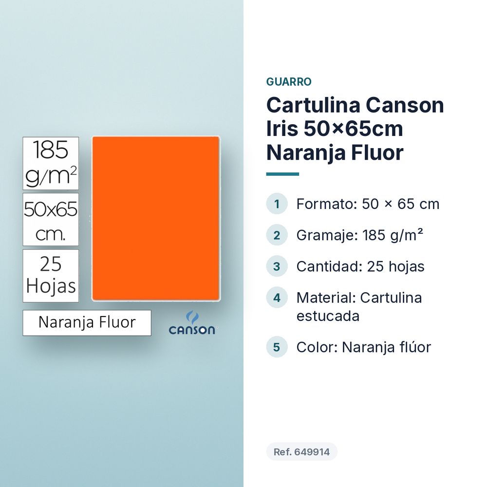 CARTULINA CANSON IRIS 50×65CM NARANJA FLUOR - características principales