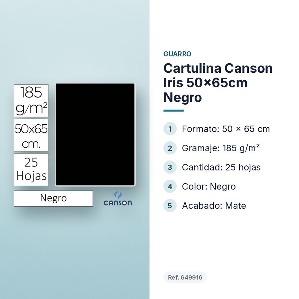 CARTULINA CANSON IRIS 50×65CM NEGRO - características principales