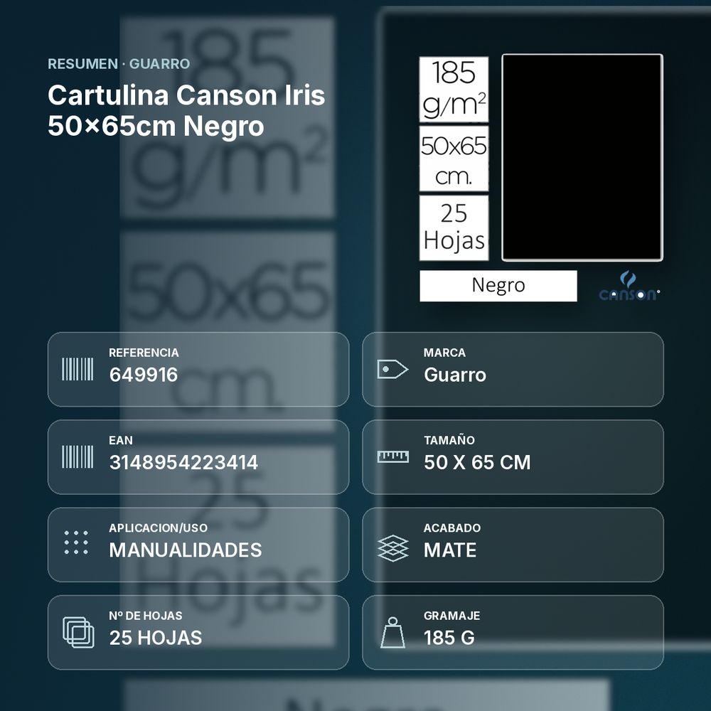 CARTULINA CANSON IRIS 50×65CM NEGRO - resumen de atributos