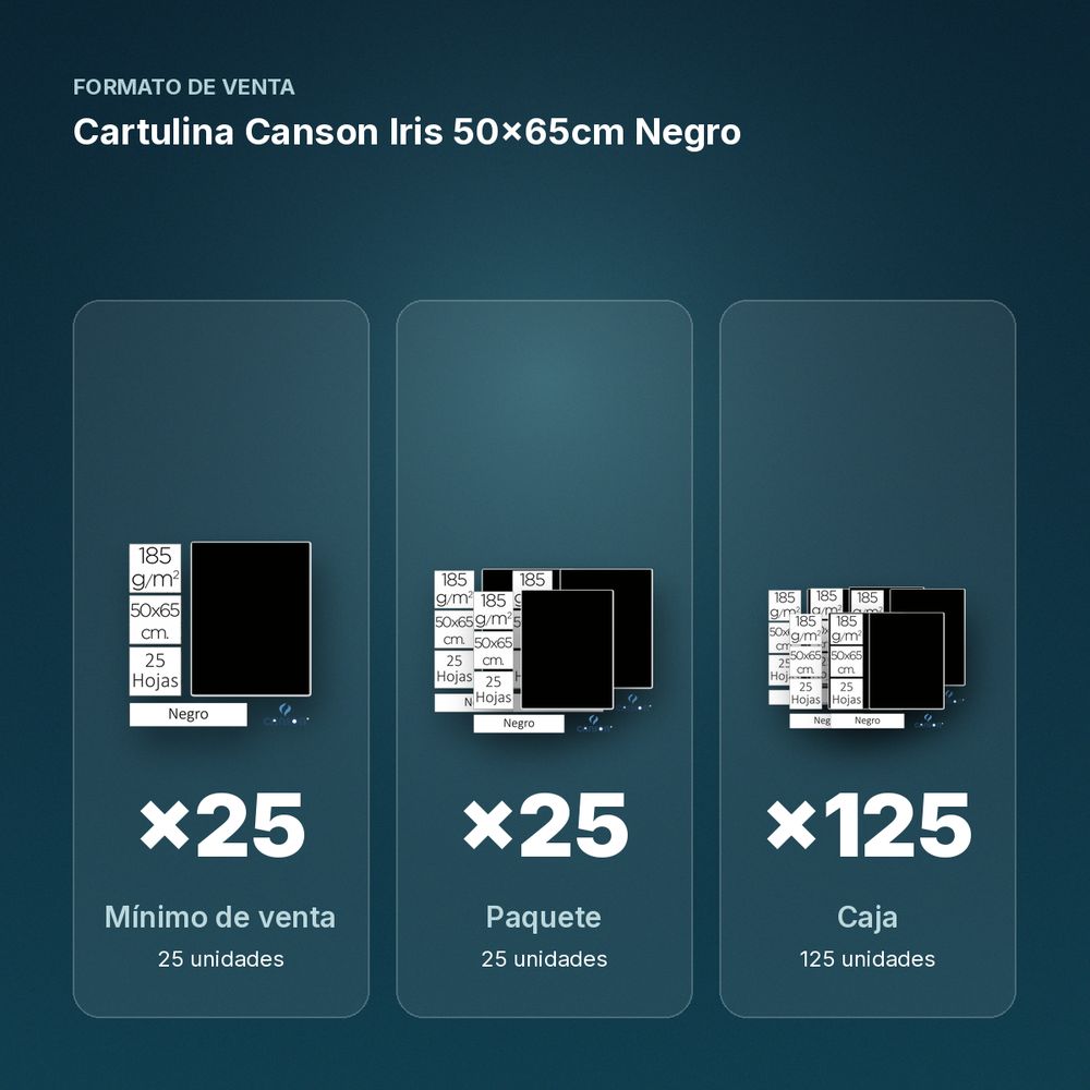 CARTULINA CANSON IRIS 50×65CM NEGRO - formato de venta: paquete de 25, caja de 125
