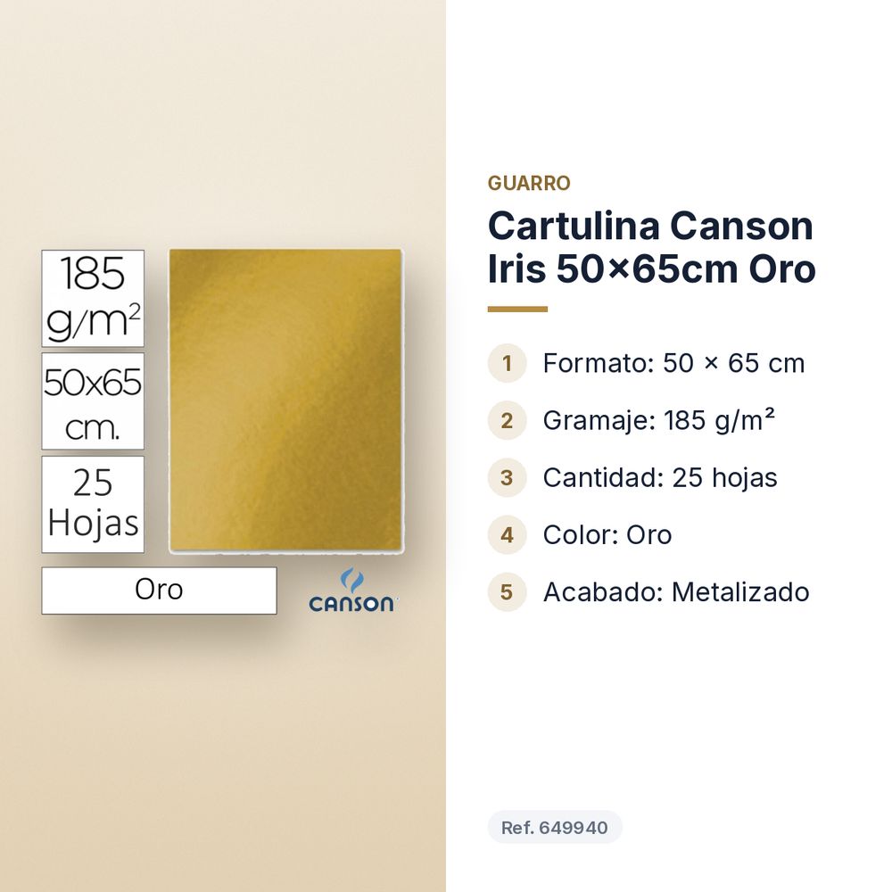 CARTULINA CANSON IRIS 50×65CM ORO - características principales