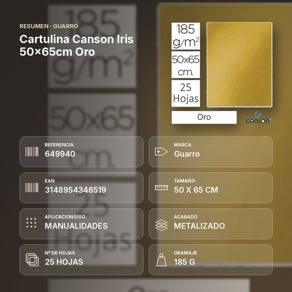 CARTULINA CANSON IRIS 50×65CM ORO - resumen de atributos