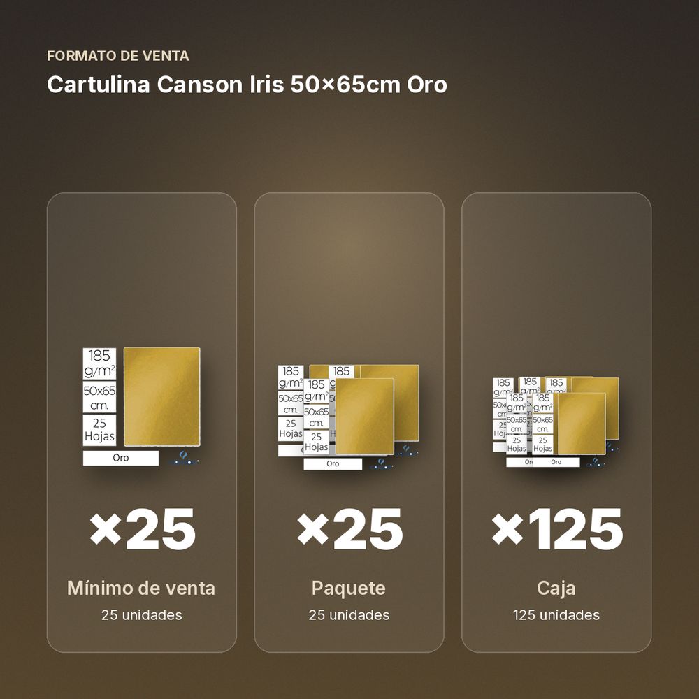 CARTULINA CANSON IRIS 50×65CM ORO - formato de venta: paquete de 25, caja de 125