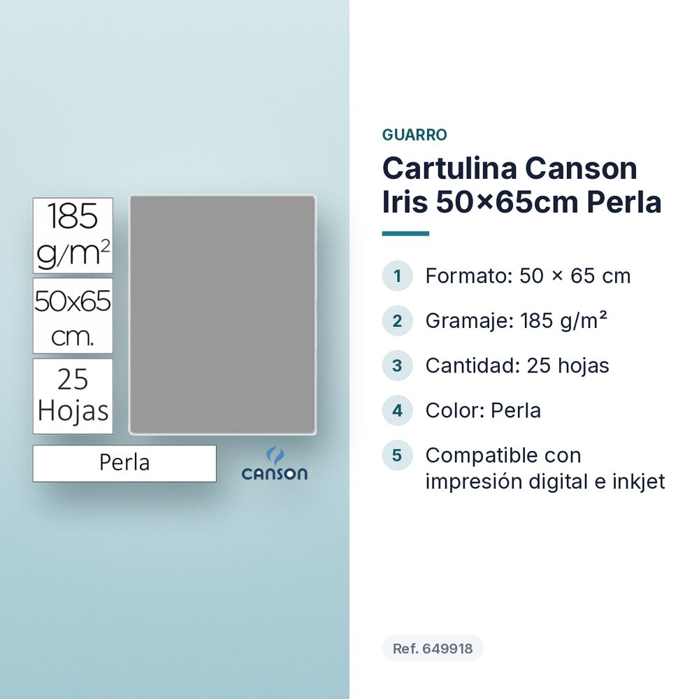 CARTULINA CANSON IRIS 50×65CM PERLA - características principales