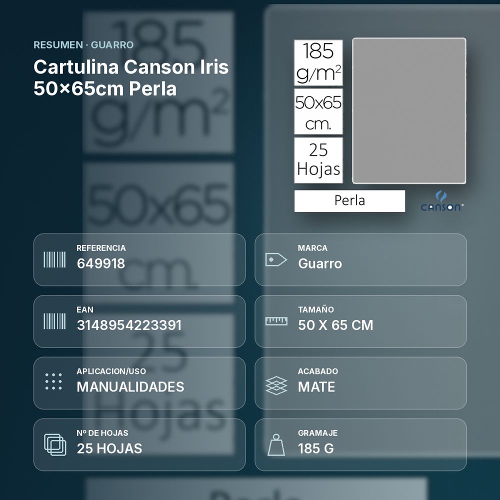 CARTULINA CANSON IRIS 50×65CM PERLA - resumen de atributos
