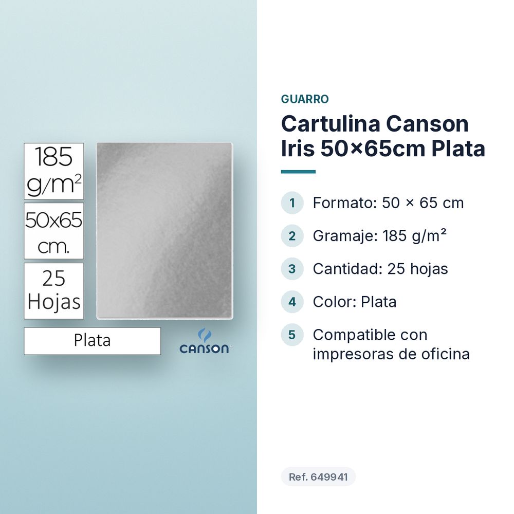 CARTULINA CANSON IRIS 50×65CM PLATA - características principales