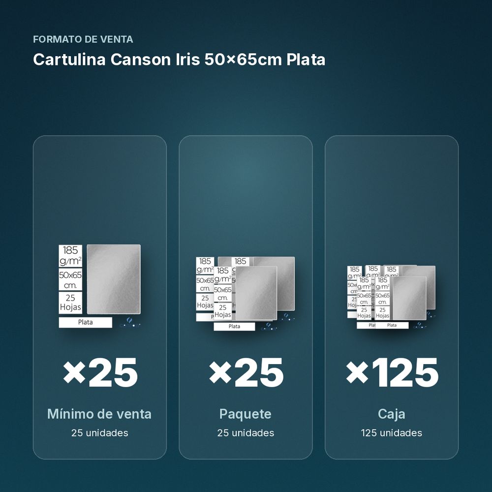 CARTULINA CANSON IRIS 50×65CM PLATA - formato de venta: paquete de 25, caja de 125