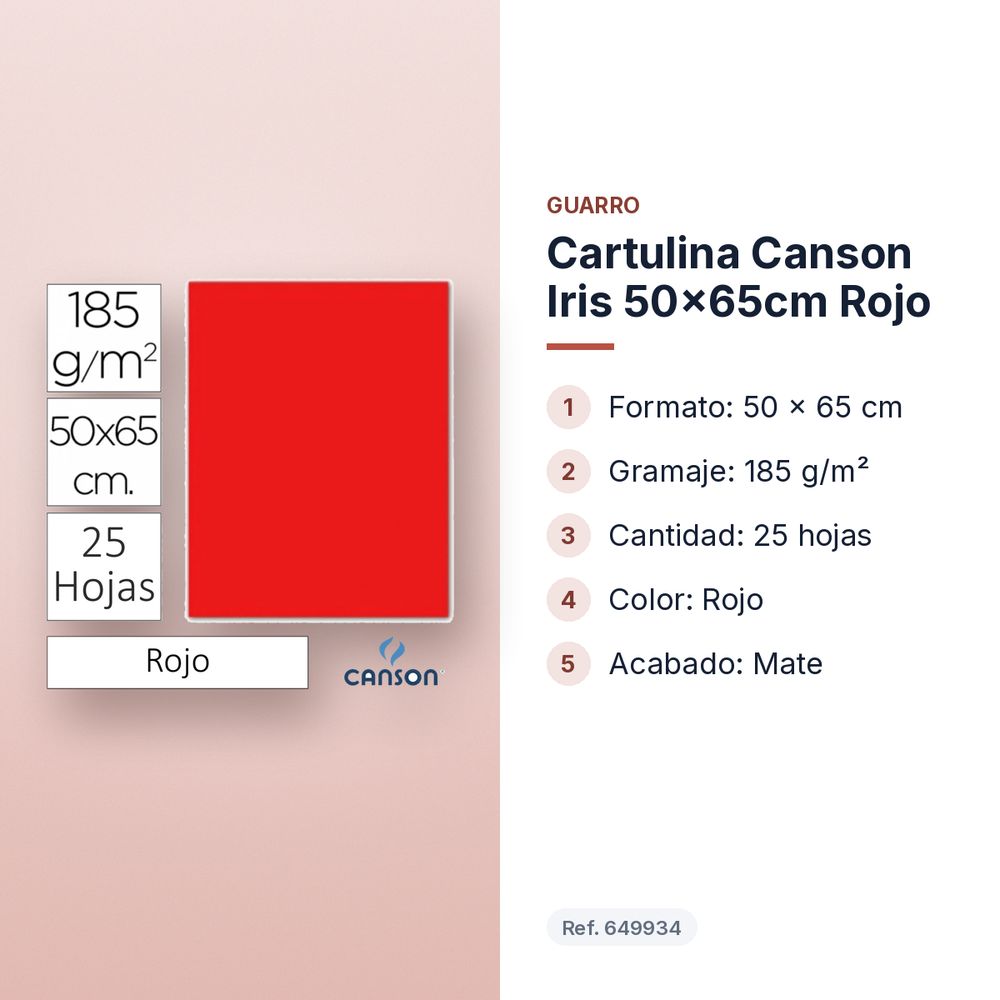 CARTULINA CANSON IRIS 50×65CM ROJO - características principales