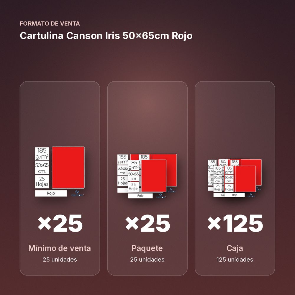 CARTULINA CANSON IRIS 50×65CM ROJO - formato de venta: paquete de 25, caja de 125