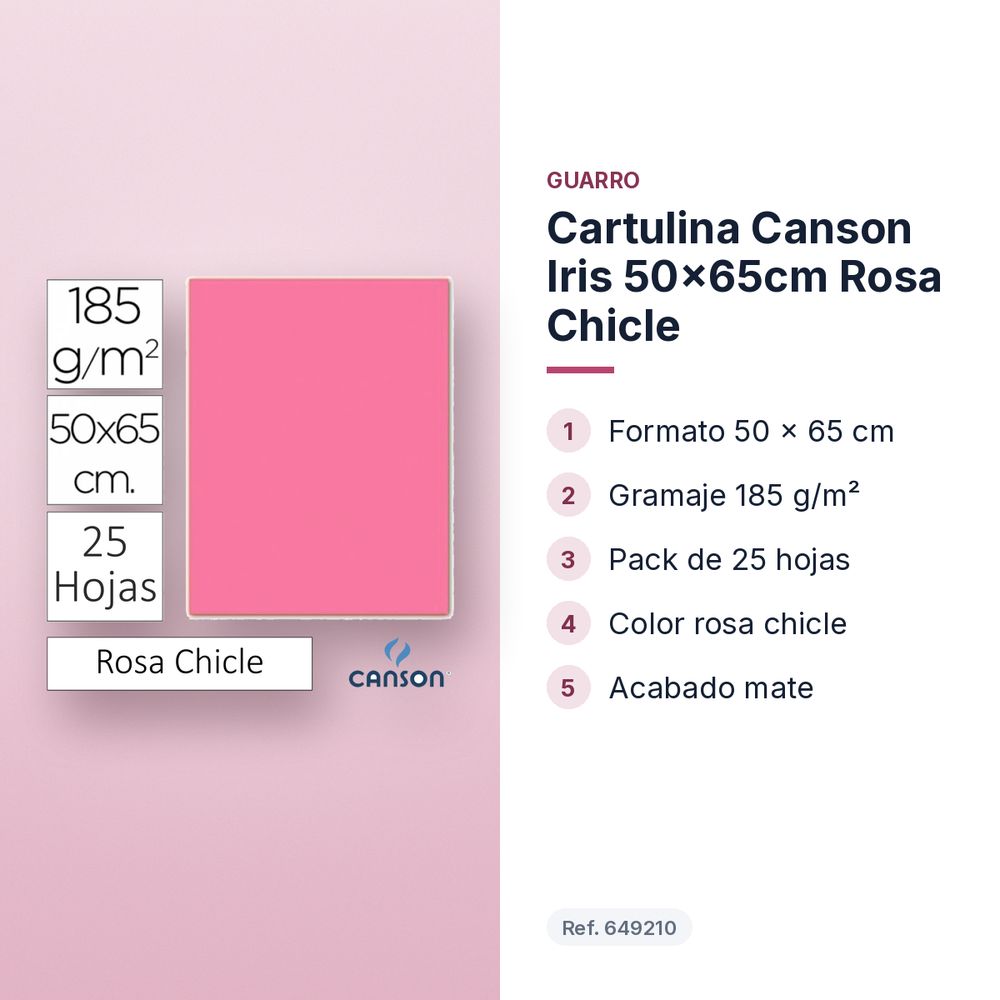 CARTULINA CANSON IRIS 50×65CM ROSA CHICLE - características principales