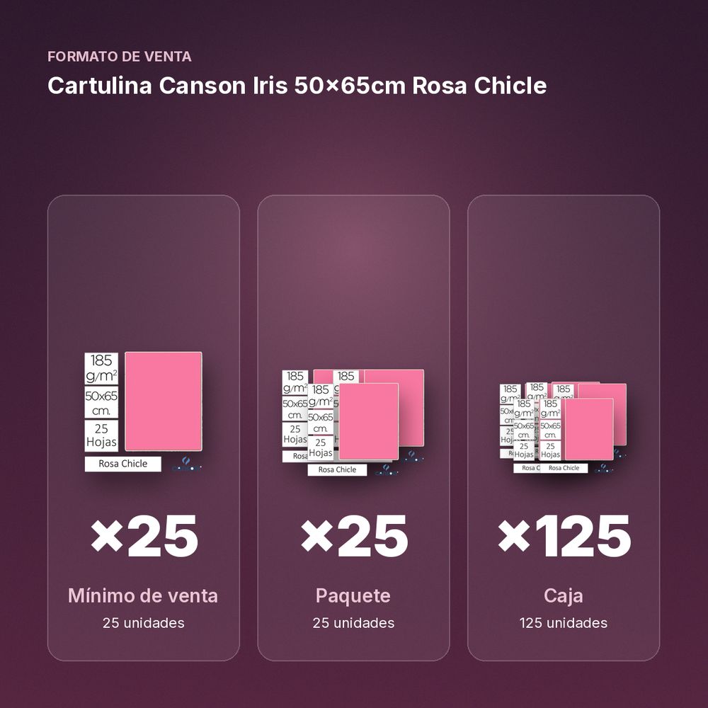 CARTULINA CANSON IRIS 50×65CM ROSA CHICLE - formato de venta: paquete de 25, caja de 125