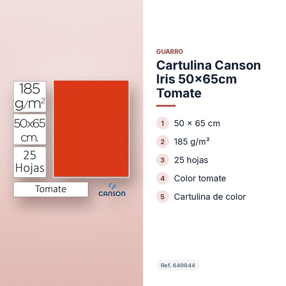 CARTULINA CANSON IRIS 50×65CM TOMATE  - características principales