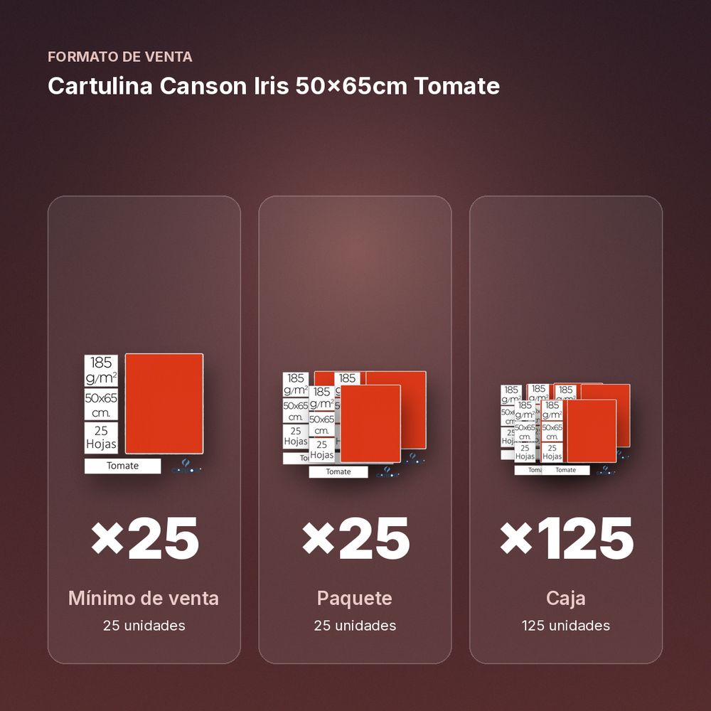 CARTULINA CANSON IRIS 50×65CM TOMATE  - formato de venta: paquete de 25, caja de 125