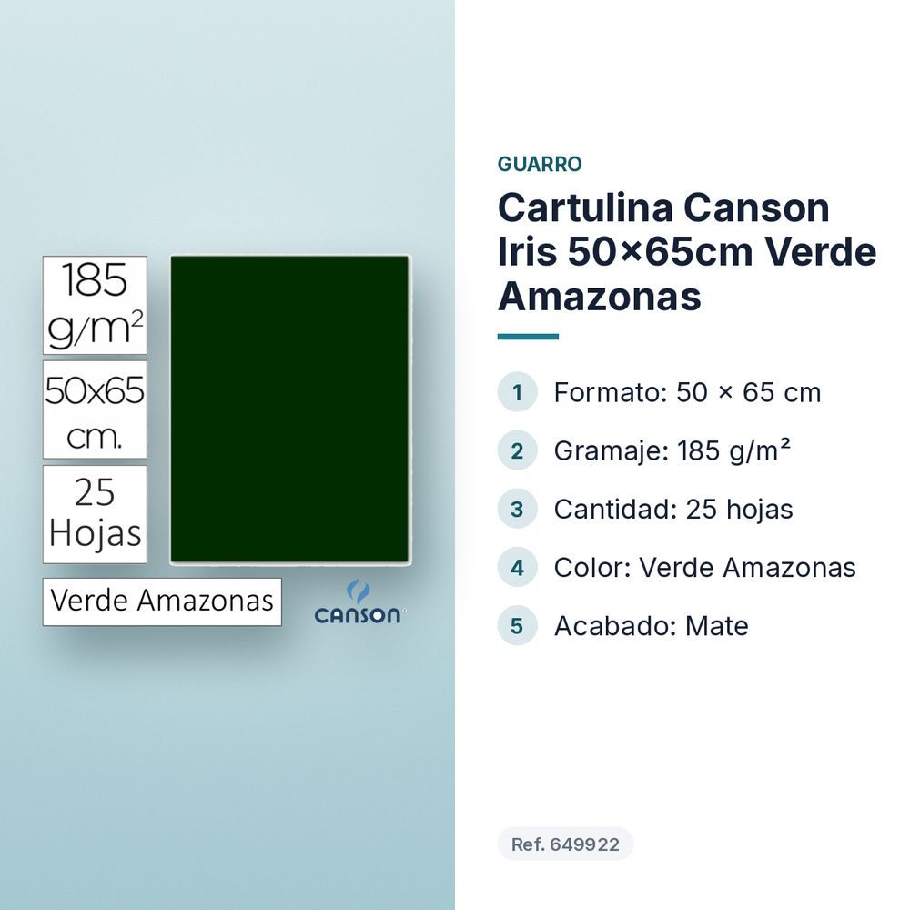 CARTULINA CANSON IRIS  50×65CM VERDE AMAZONAS  - características principales