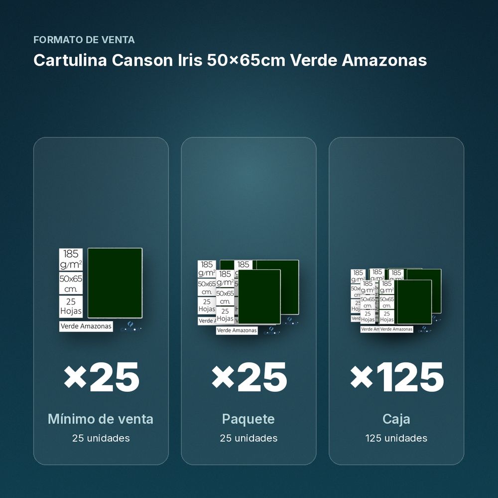 CARTULINA CANSON IRIS  50×65CM VERDE AMAZONAS  - formato de venta: paquete de 25, caja de 125