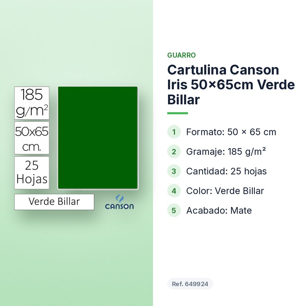 CARTULINA CANSON IRIS 50×65CM VERDE BILLAR - características principales