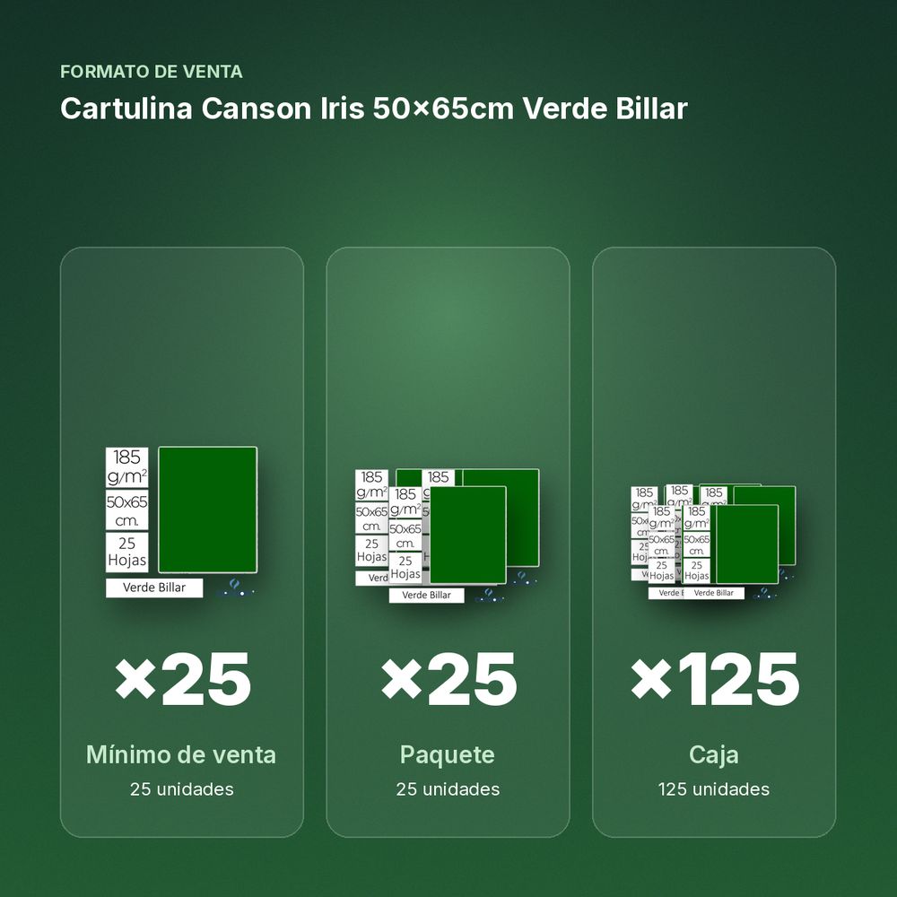 CARTULINA CANSON IRIS 50×65CM VERDE BILLAR - formato de venta: paquete de 25, caja de 125