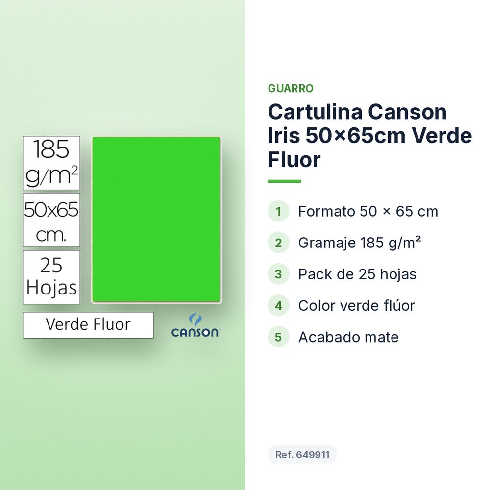 CARTULINA CANSON IRIS 50×65CM VERDE FLUOR - características principales