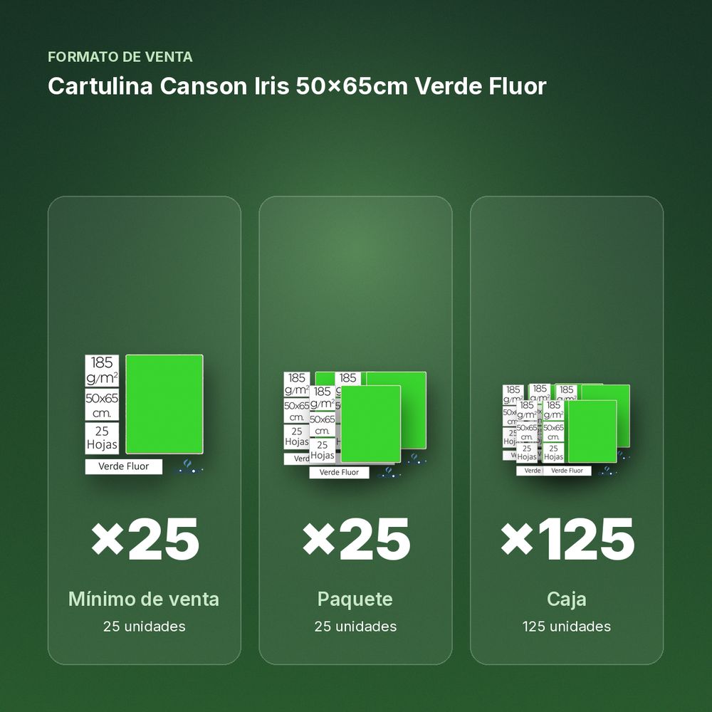CARTULINA CANSON IRIS 50×65CM VERDE FLUOR - formato de venta: paquete de 25, caja de 125